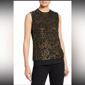 Elie Tahari Womens Azelia Sequin-Front Crewneck Tank Blouse MEDIUM Silk Black